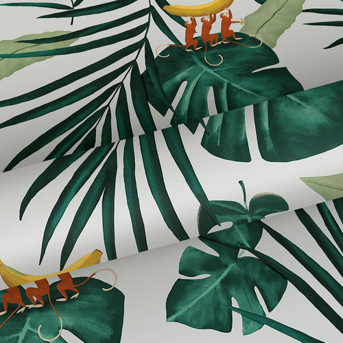 Walls4You behang apen en jungle bladeren groen en beige - 53 cm x 10 m - 640346