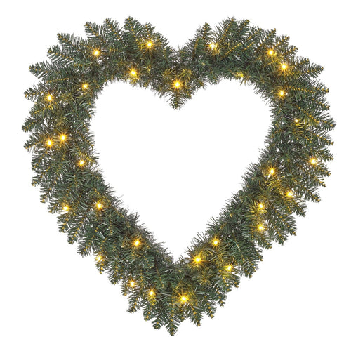 Black Box Trees Kerstkrans Hart met LED Verlichting en Zachte Naaldjes - Kerstversiering voor Kerst - Warme Gloed - Deurkrans voor Binnen en Buiten -