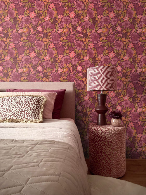 ESTAhome behang bloemen paars, groen en roze - 50 x 900 cm - 132199