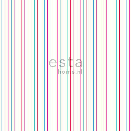 ESTAhome behang strepen roze en turquoise - 53 cm x 10.05 m - 137305