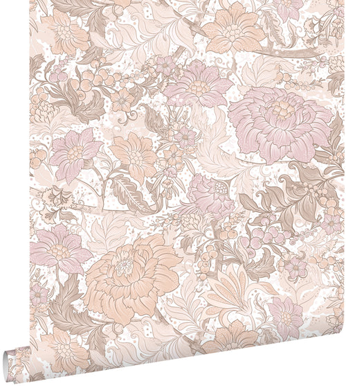 ESTAhome behang vintage bloemen lichtpaars en licht terracotta - 50 x 900 cm - 131192 - vtwonen shop