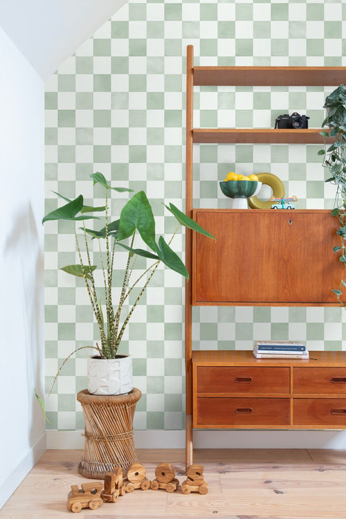 ESTAhome behang geblokt motief groen - 53 cm x 10.05 m - 131290
