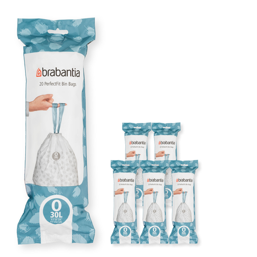 Brabantia PerfectFit Afvalzak, code O, 30 liter, 120 stuks, set van 6 rollen - White
