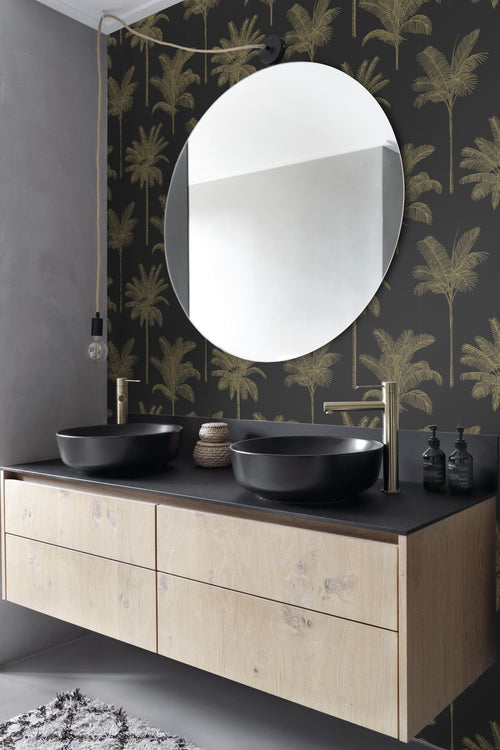 ESTAhome behang palmbomen zwart en goud - 53 cm x 10.05 m - 139322
