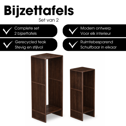 Mica Decorations Gian Bijzettafel – Set van 2  Bijzettafels – Bijzettafel – Tafeltje – Leuk als Plantentafeltje of Plantenstandaard – 33 x 27 x 86 cm