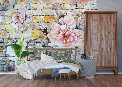 Sanders & Sanders fotobehang bloemen roze, blauw en beige - 375 x 270 cm - 600509