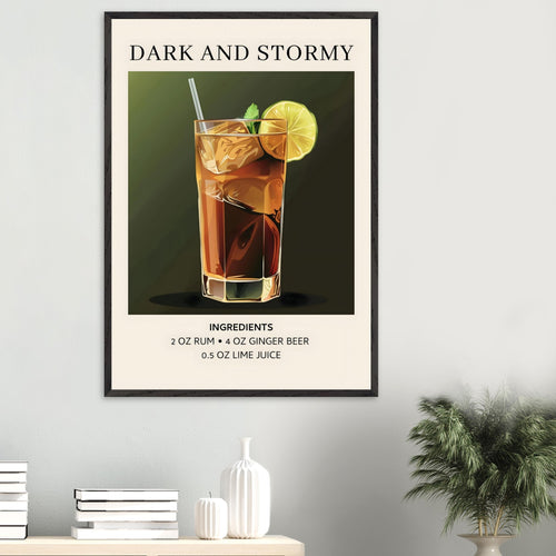 Artfulprints Poster Dark and Stormy cocktail - Ingrediënten   - 70x100 cm - Donkergroen