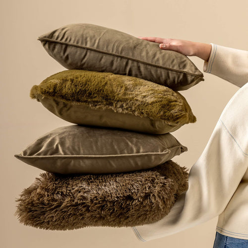 ZAYA - Kussenhoes 45x45 cm - bontlook - effen kleur - Military Olive - groen