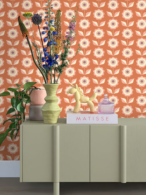 ESTAhome behang bloemen terracotta oranje - 50 x 900 cm - 131865