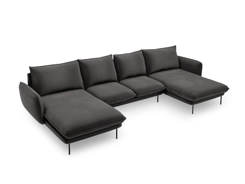 Cosmopolitan Design Panoramische bank Vienna 6-zits, flueel, donkergrijs - 170x350x95cm