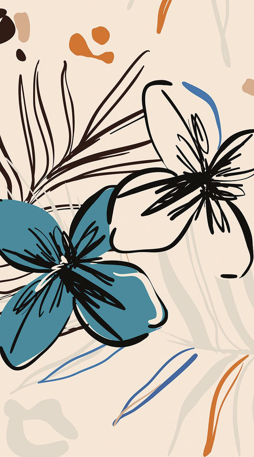 Sanders & Sanders fotobehang bloemmotief beige, blauw en oranje - 270 x 150 cm - 601222