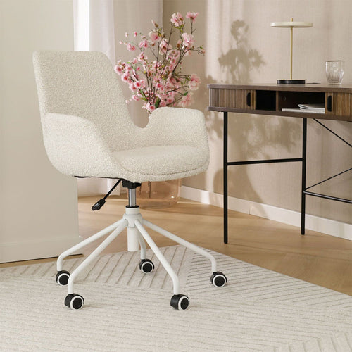 Nolon Nout-Eef Bureaustoelen Set van 2 - Bouclé Beige - Wit Onderstel - vtwonen shop