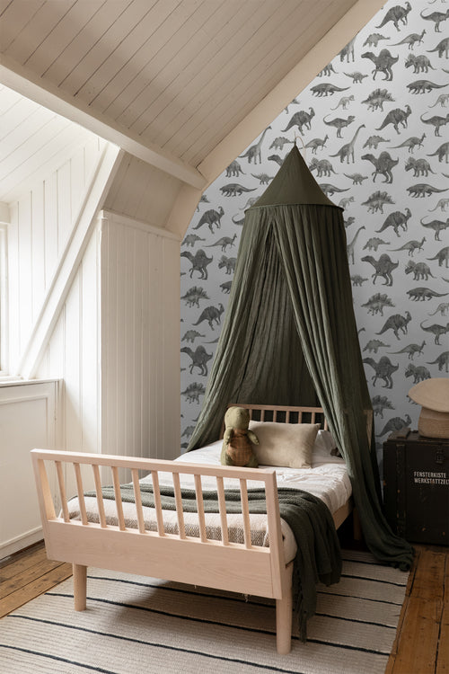 ESTAhome behang dinosaurussen grijs - 50 x 900 cm - 131203