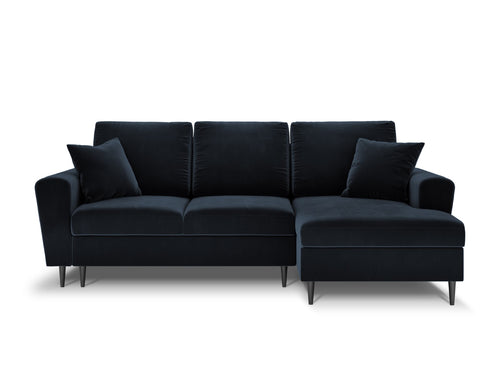 Cosmopolitan Design Converteerbare hoekbank rechts met opbergdoos Kyoto 4-zits, flueel, donkerblauw - 145x241x88cm