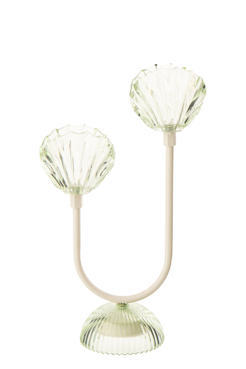J-Line lamp Shell - ijzer - lichtgroen/wit - large - LED lichtjes