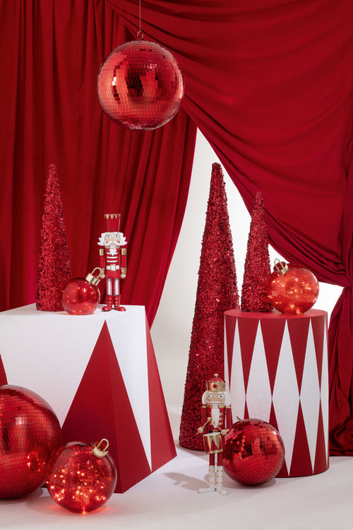 J-Line kerstbal - glas - rood - medium - LED lichtjes - vtwonen shop