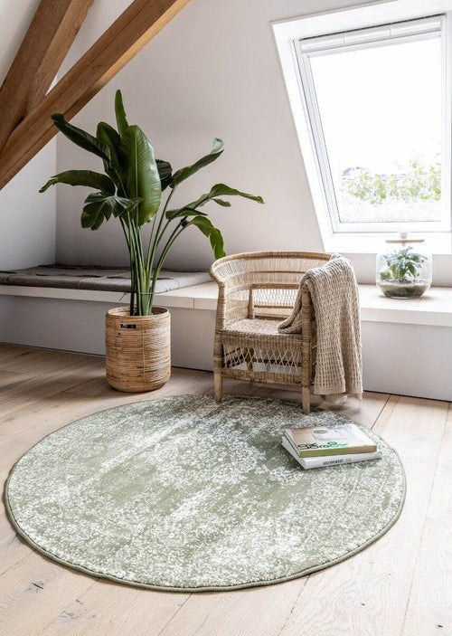 Vintage Vloerkleed Bloom rond - Groen - EVA Interior - 235 x 235 cm - vtwonen shop