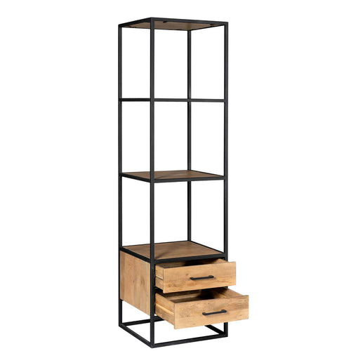 StarFurn Boekenkast Denver - Naturel Hout - 2 Lades - 55x45x200cm