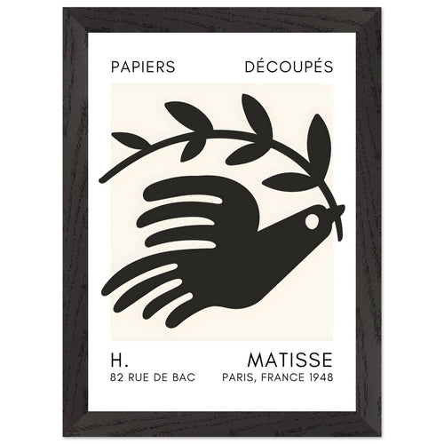 Artfulprints Poster met Lijst Matisse - Peace dove black   - A4 21x29.7 cm - Zwart