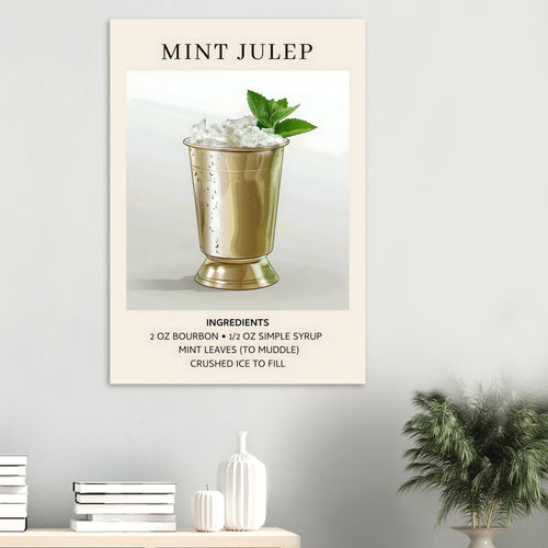 Artfulprints Poster Mint Julep cocktail - Ingredients   - A4 21x29.7 cm - Grijs