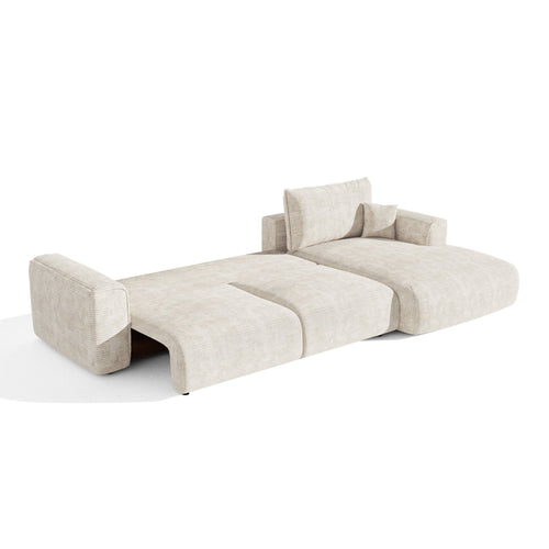 Premium Interiors - Rechthoekige hoekbank met slaapfunctie en opbergruimte COMO - corduroy crème 297cm