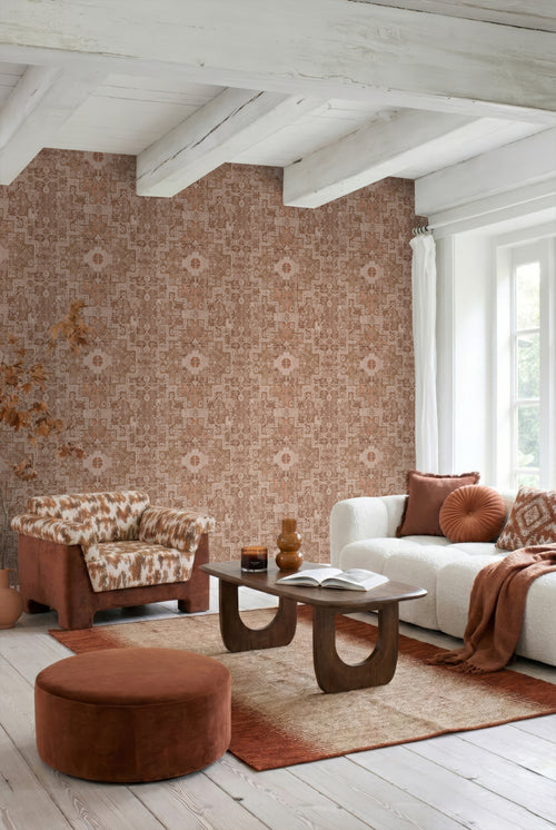 ESTAhome behang oosters kelim tapijt vergrijsd bruin - 50 x 900 cm - 131365