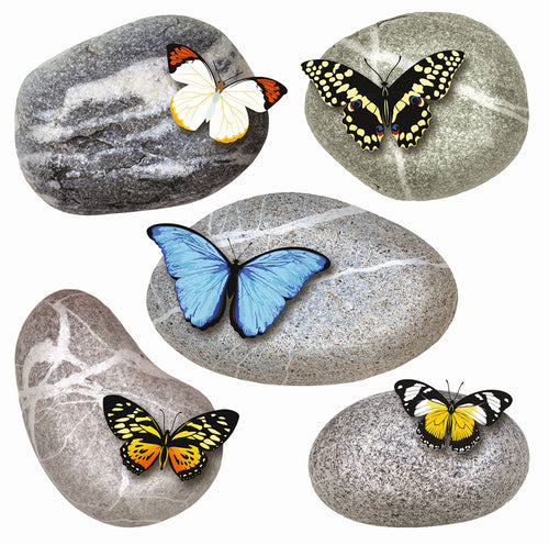 Sanders & Sanders muursticker kiezelstenen grijs, geel en blauw - 30 x 30 cm - 600334