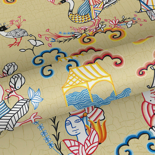 Walls4You behang surrealistisch motief geel en meerkleurig - 53 cm x 10 m - 640155