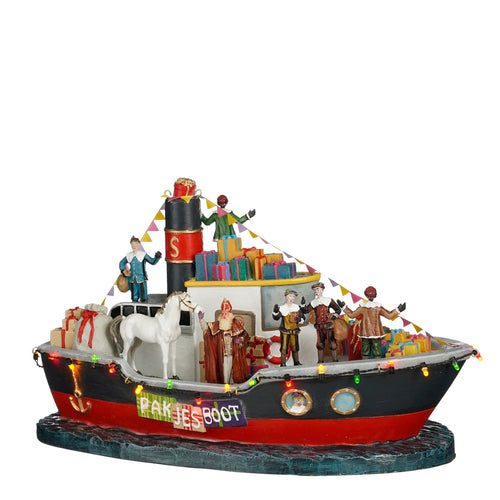 LuVille Sinterklaas Miniatuur Pakjesboot met LED Verlichting - L33 x B18 x H19 cm - Meerkleurig - vtwonen shop