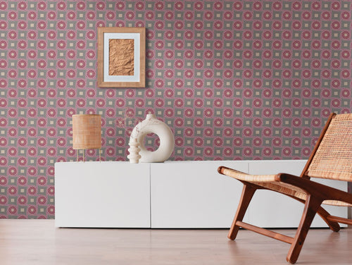 Livingwalls behang grafisch motief lila paars, rood, grijs en beige - 53 cm x 10.05 m - AS-390602