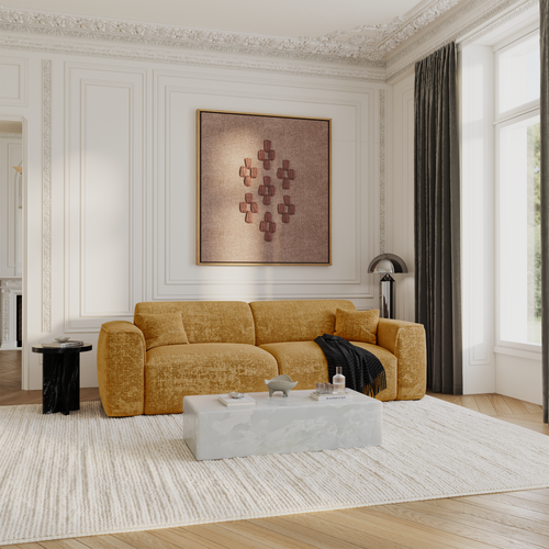 Sia Home - Slaapbank YUMA - gewaafd fluweel mosterd 240cm