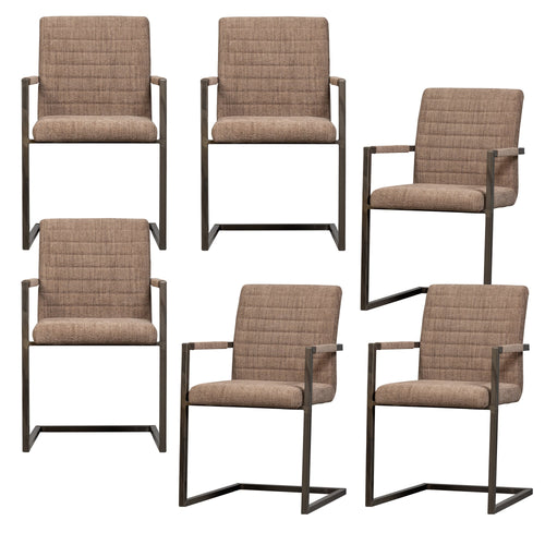 WOOOD eetkamerstoelen Bas - Geweven Stof - Bruin Melange - Set van 6