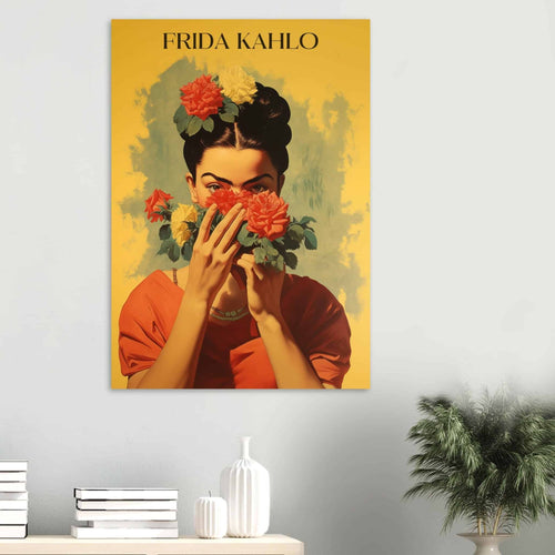 Artfulprints Poster met Lijst Frida Kahlo - Behind the bloom   - 30x40 cm - Geel