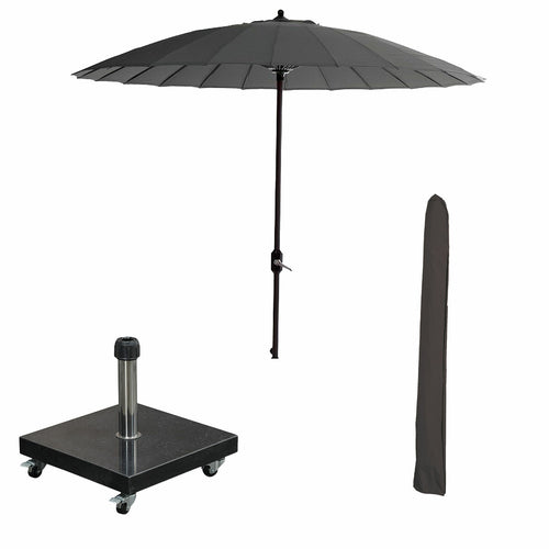 Garden Impressions stokparasol Manilla d grijs Ø250 cm met 40kg Eureka voet en hoes