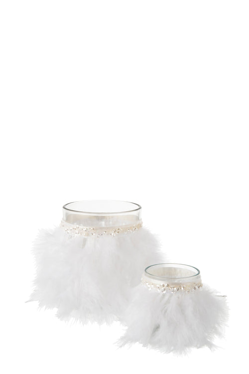 J-Line theelichthouder Veren  - glas - wit/transparant - large