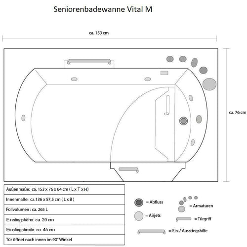 Home Deluxe Seniorenbad VITAL M Rechts - vtwonen shop