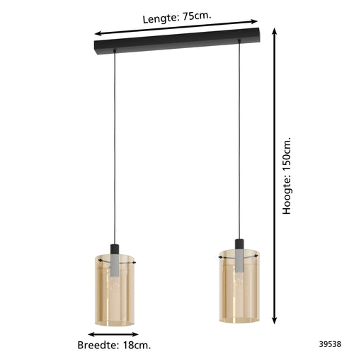 Stars of Light hanglamp Polverara - 2 lichts - e27 - zwart