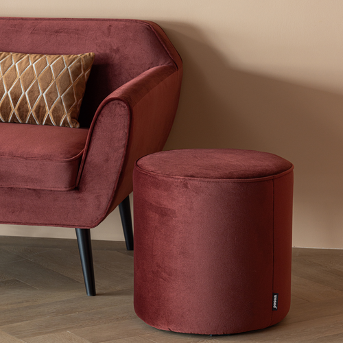 WOOOD poef hoog Sara 46xØ46 cm - Velvet - Bordeauxrood
