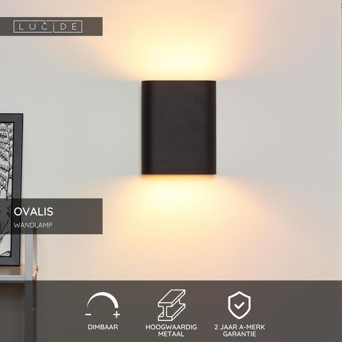 Lucide wandlamp OVALIS - 2xE14 - Zwart