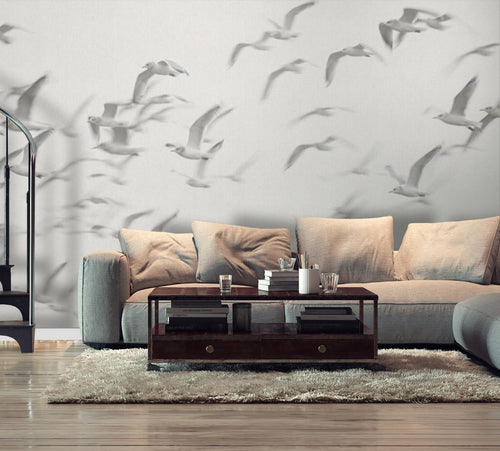 Sanders & Sanders fotobehang vogels grijs - 424 x 280 cm - 640891
