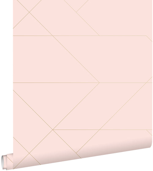 ESTAhome behang grafische lijnen zacht roze en goud - 53 cm x 10.05 m - 139211