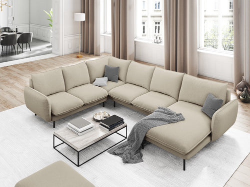 Cosmopolitan Design Panoramische hoekbank links Vienna 7-zits, structurele stof, beige - 235x330x95cm