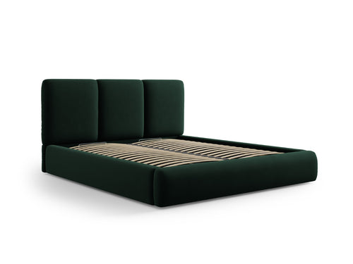 Cosmopolitan Design Opbergbed met hoofdeinde Nicolas 140x200cm, flueel, flessengroen - 220x160x100cm
