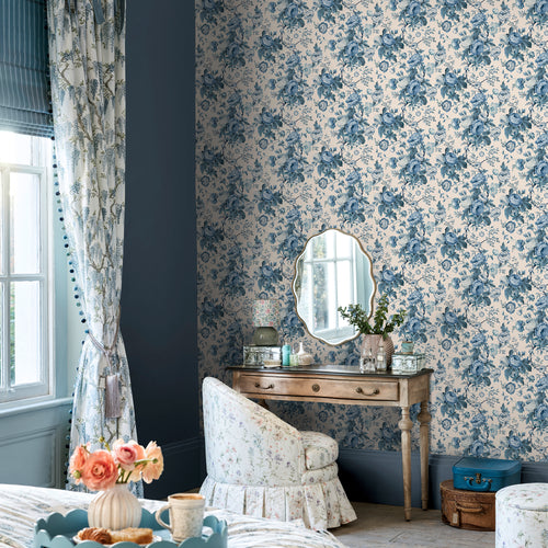 Laura Ashley Vliesbehang - Uffington Roses Dark Seaspray