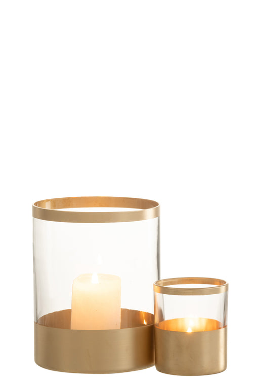 J-Line windlicht Lijnen - glas - goud/transparant - large