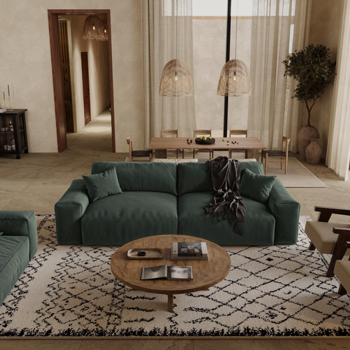 Premium Interiors - Bank CHEER - zacht aanvoelende geweven stof  kaki-groen 240cm