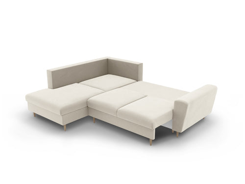 Cosmopolitan Design Uitklapbare hoekbank links met opbergdoos Kyoto 5-zits, flueel lichtbeige - 194x243x88cm
