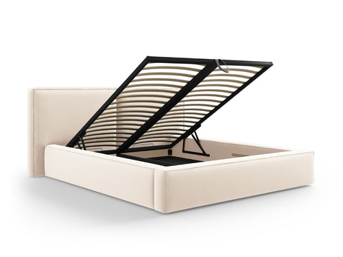 Micadoni Opbergbed met hoofdeinde Jodie 160x200cm, flueel, lichtbeige - 228x214x108cm