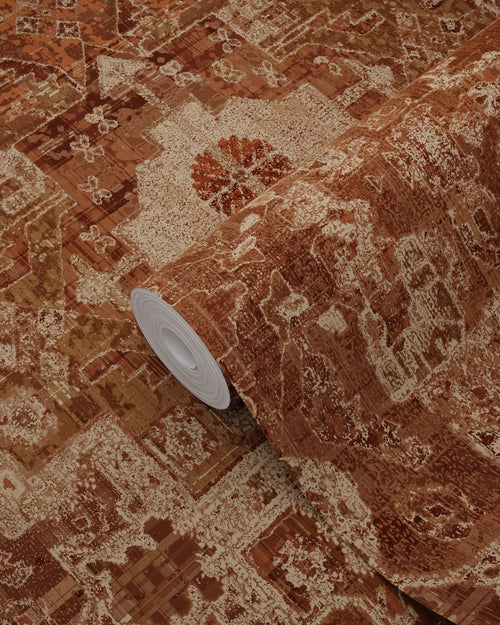 ESTAhome behang oosters kelim tapijt oranje bruin - 50 x 900 cm - 131361