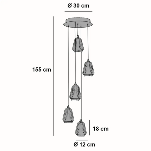 Highlight hanglamp Tromba - 5 lichts - 30  x 155   cm - amber zwart - vtwonen shop